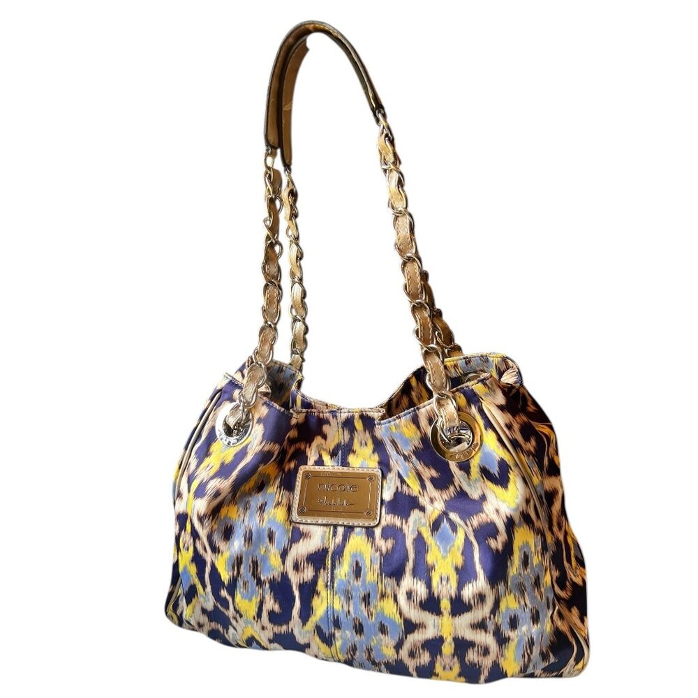 Nicole By Nicole Miller Ikat Print Large Shoulder Bag Blue yellow